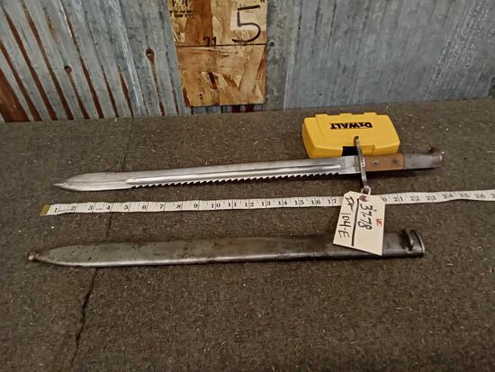 1914 WWI German Sawback Bayonet With Scabbard: 37.78 Marked H.S. on Blade with serial number
