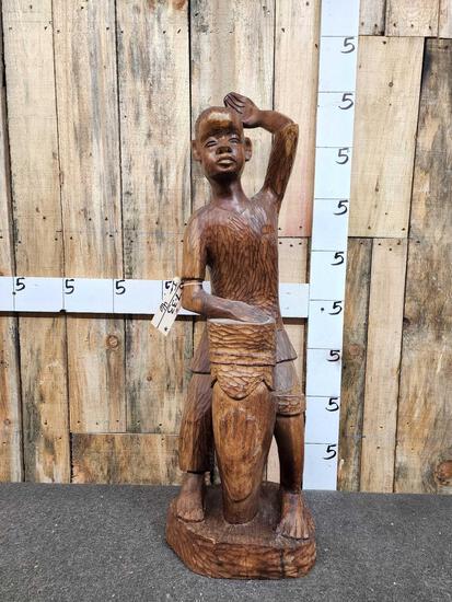African Hand Carved Statur Boy Playing Drum (1 of 3)