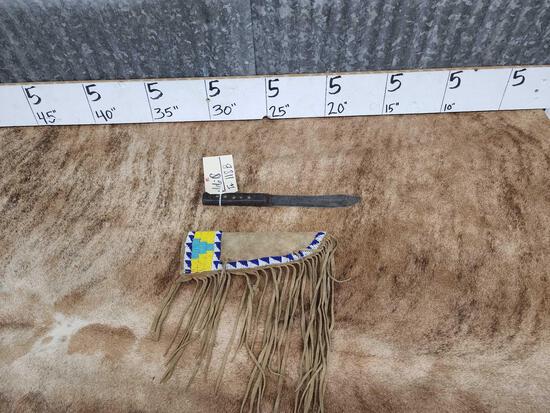 Vintage Tack Handle Knife With Beaded Sheath (1 of 6)