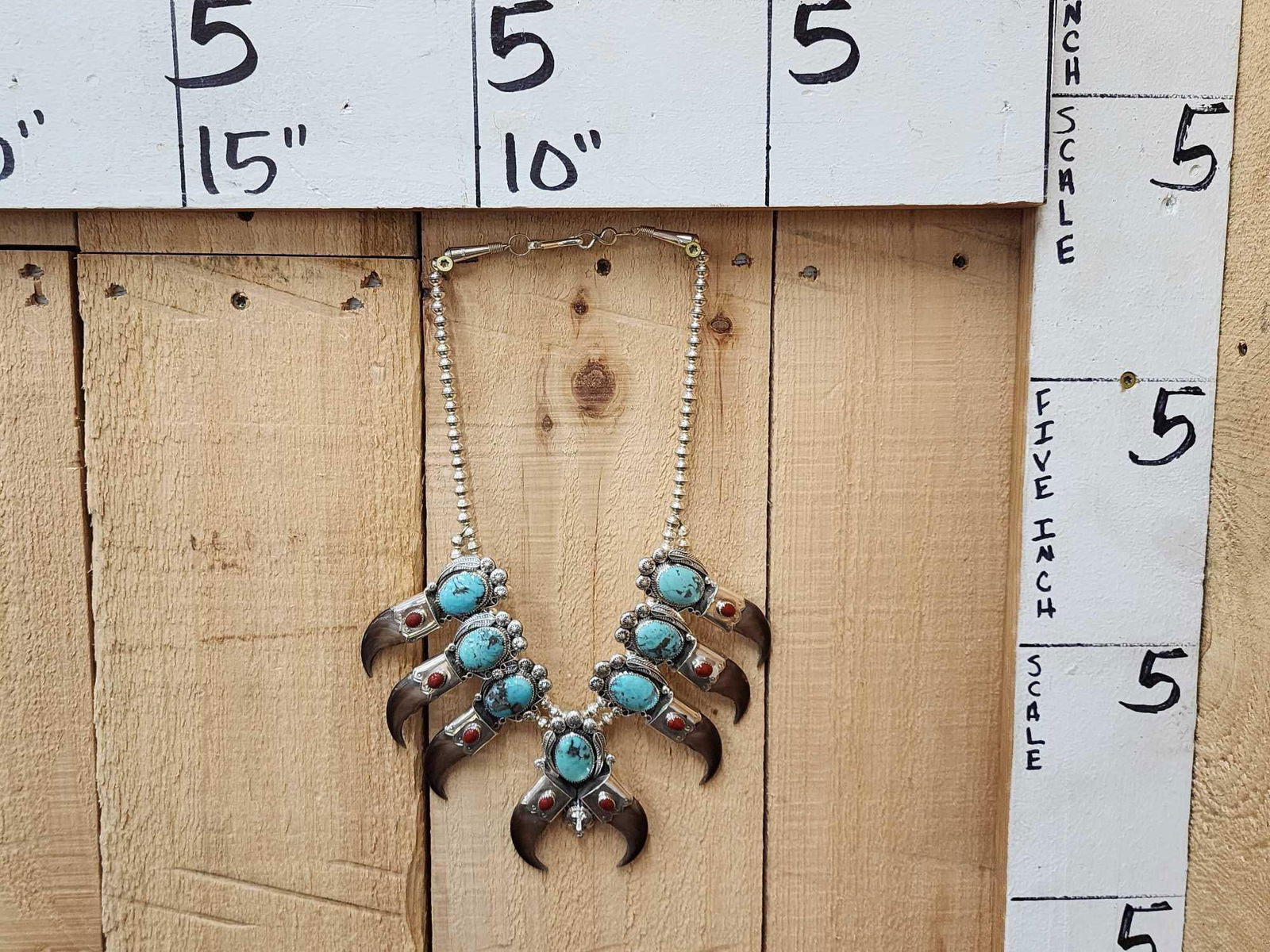 Navajo Sterling Silver Turquoise & Black Bear Claw Squash Blossom Necklace (1 of 7)