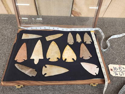 Group Of 13 Arrow & Spear Heads Native American Artifacts: 10.53 Some higher end pieces in this collection in glass display Missouri