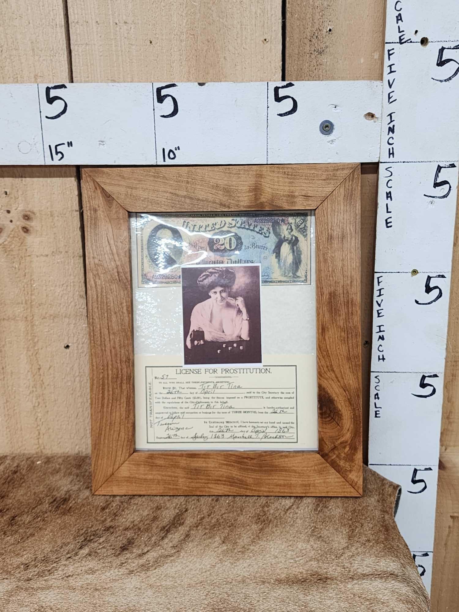 Copy Of 1863 Prostitution License: 18.32 Tucson Arizona in custom Cherry Wood Frame