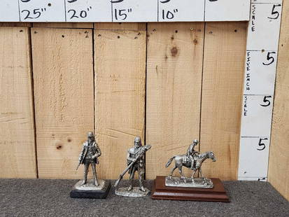 3 Phil Krackowski Pewter Sculptures: 3.4 " Texas Ranger Trackin " , "Mountain Man" , & "Law & Order" one money buys the lot 