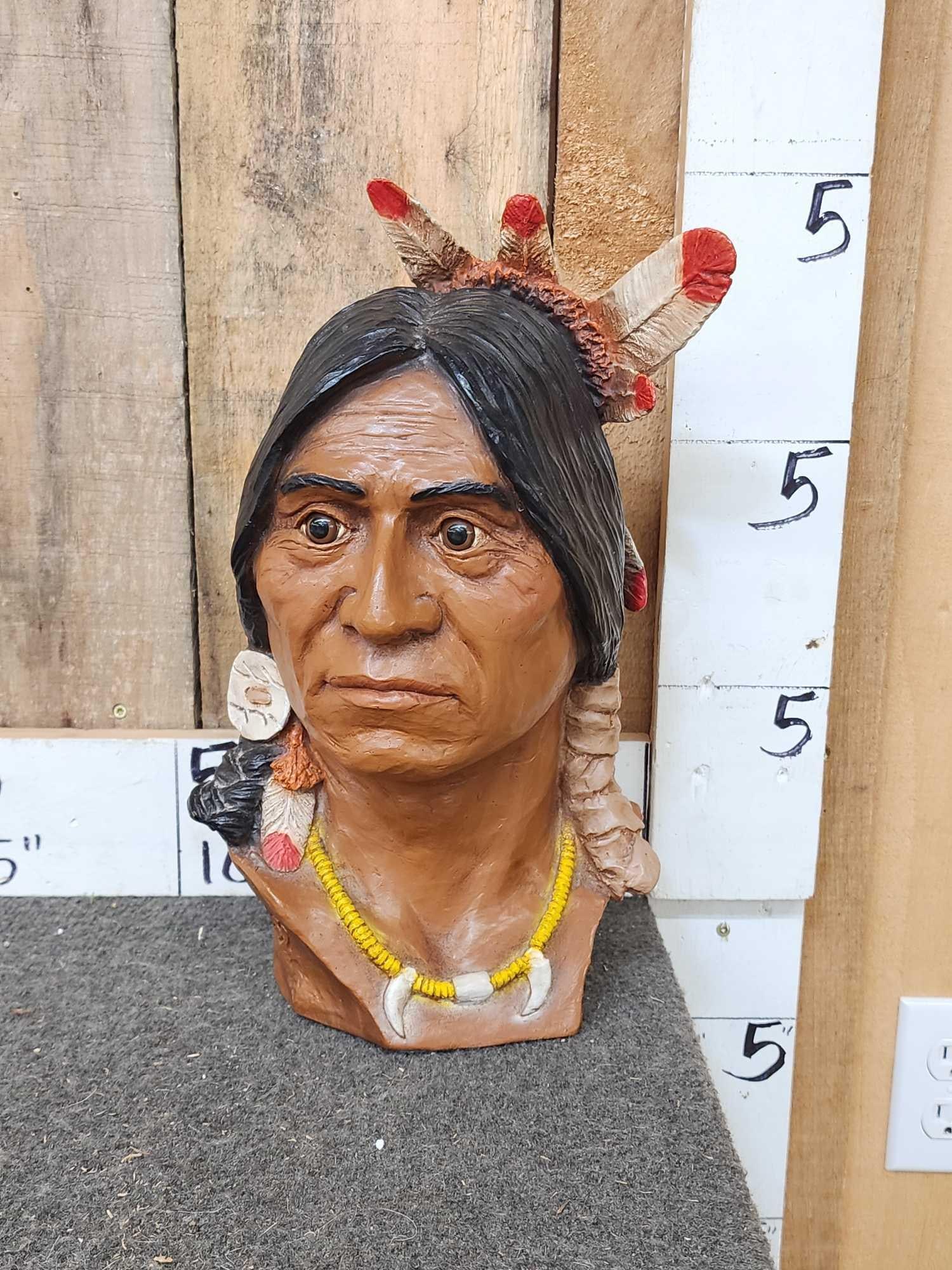 Vintage Native American Bust: 9.14 Resin Nicely done piece Chicago Illinois 1984
