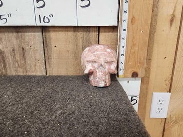 Hand Carved Human Skull In Strawberry Jasper Gemstone