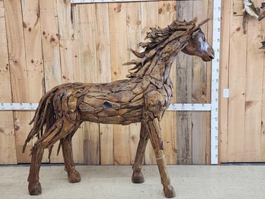 Hand Carved Driftwood Horse Sculpture