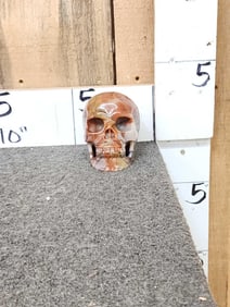 Hand Carved Human Skull In Blood Agate Stone