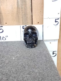 Hand Carved Human Skull In Black Quartz Crystal