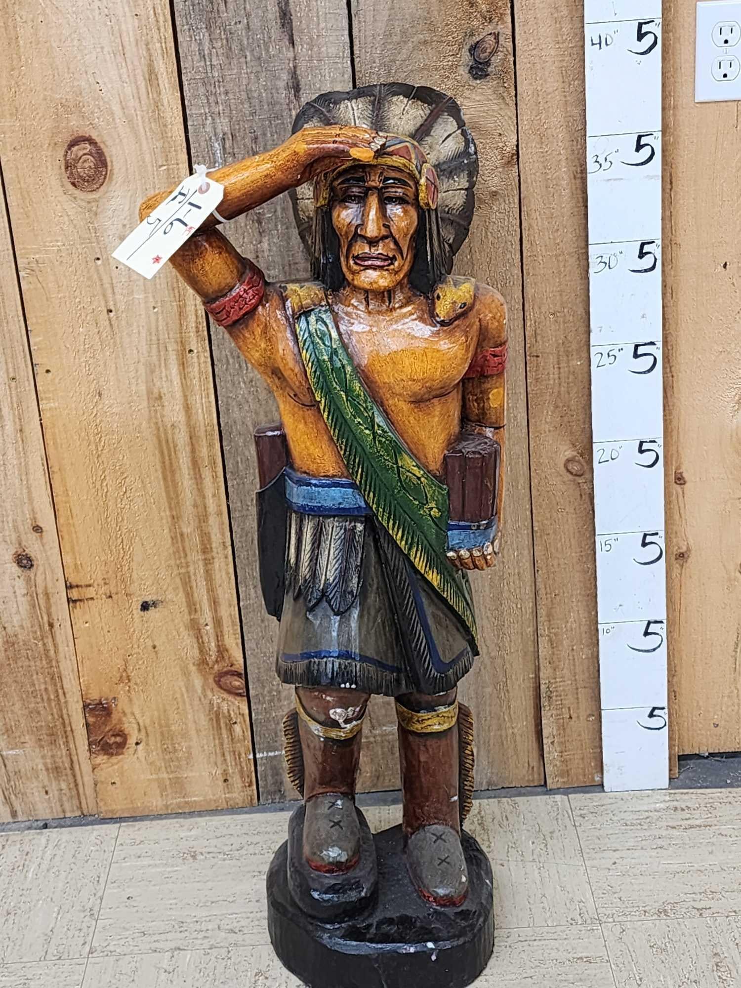 Hand Carved Wooden Cigar Store Indian: 1.6 Good detail colors