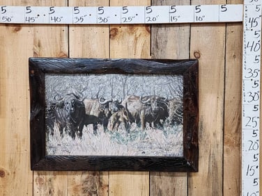 Oil On Canvas Painting Featuring Cape Buffalo