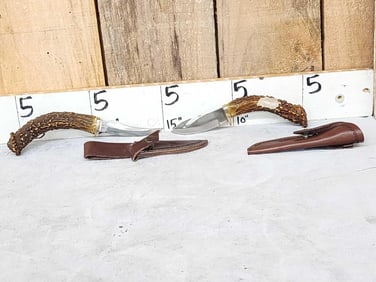 2 Fixed Blade Antler Handle Knives