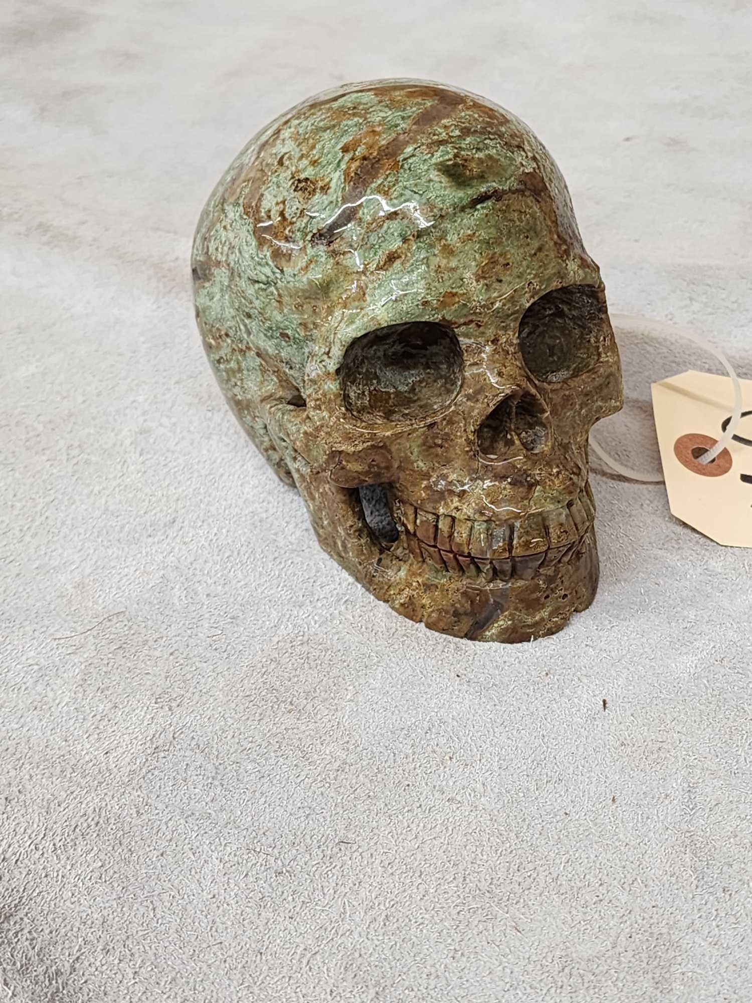 Hand Carved Human Skull In Rare Green Opal Stone (1 of 5)