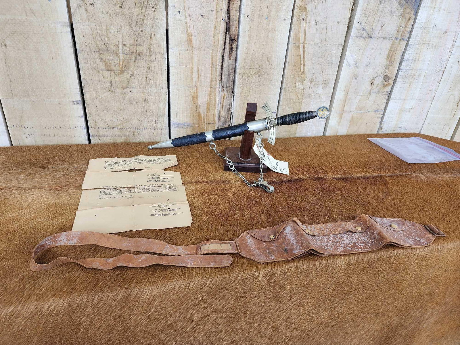 First Model Luftwaffe German Dagger With Capture Paper: 63.1 Manufactured by FA Helbig Steinbach Germany brought home from WWII by Seargent Harold Bartz has been in the families possession to dateComes with letter of authenticity