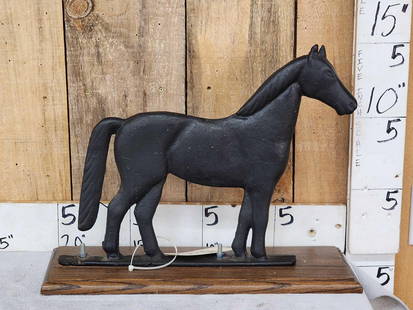 Cast Iron Horse Windmill Weight: 73.20 On oak stand 25.1 Lbs