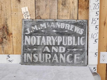 Vintage J.M. McAndrews Notary Public & Insurance Tin Sign