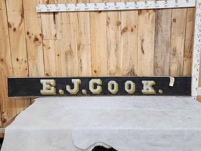 Vintage 97" E.J. Cook Wooden Advertising Sign: 73.36 Possibly general store sign great look