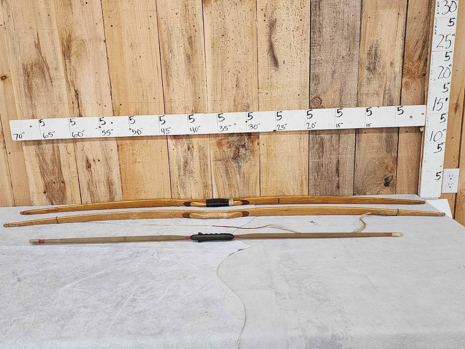 3 Vintage Archery Long Bows: 87.18 Ben Pearson Plyflex with bonus home made bow