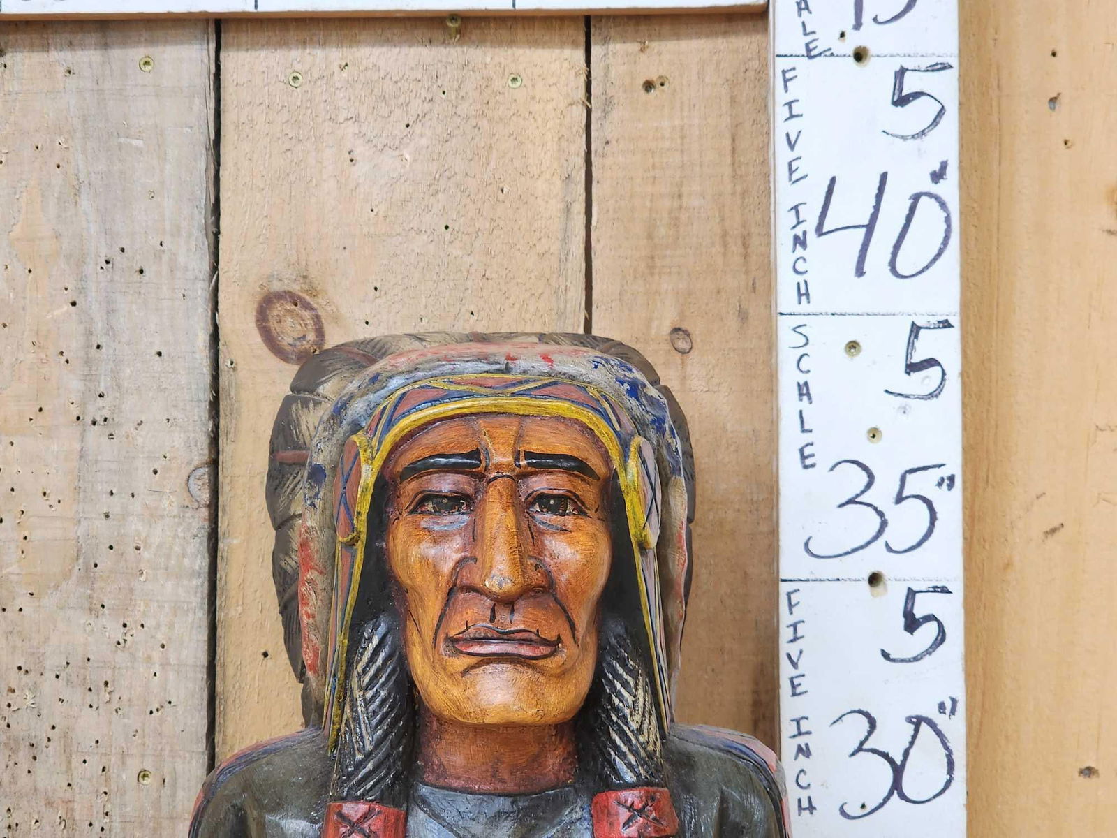 Hand Carved Wooden Cigar Store Indian: 37.23 Good detail great colors awesome look!