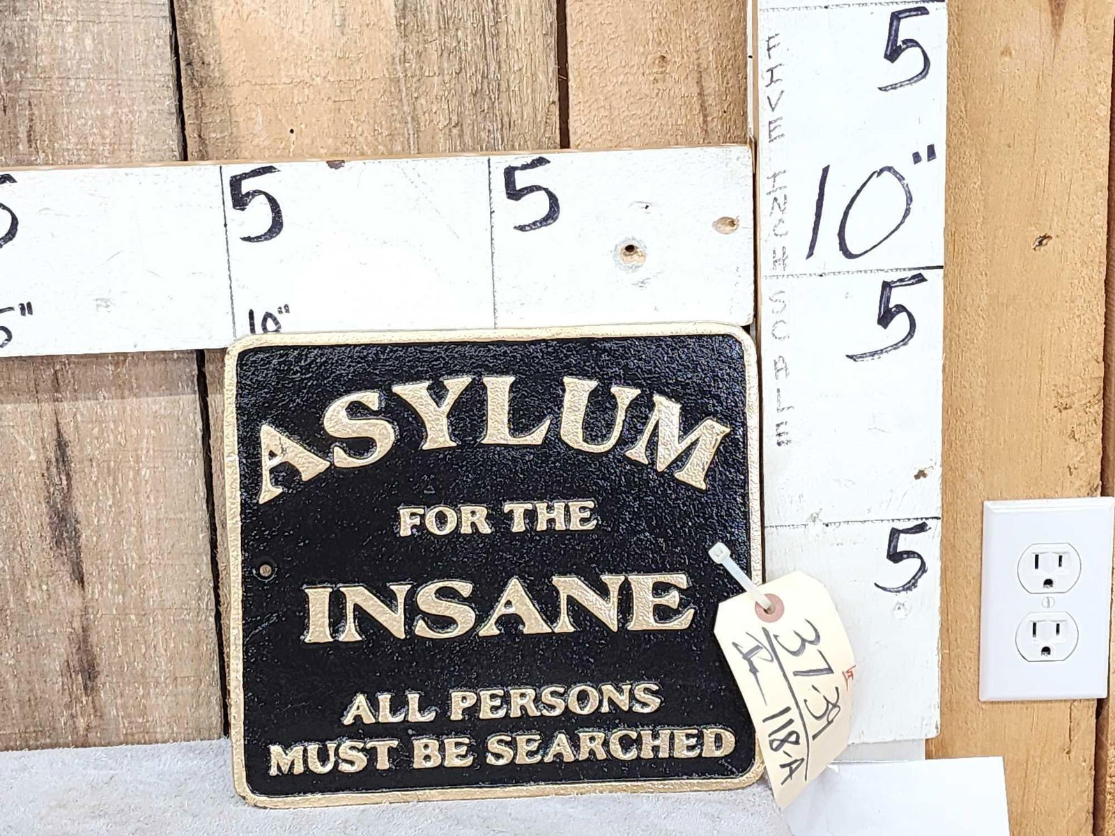 Cast Iron Insane Asylum Sign: 37.39 Great decorative piece Oddities Curiosity piece