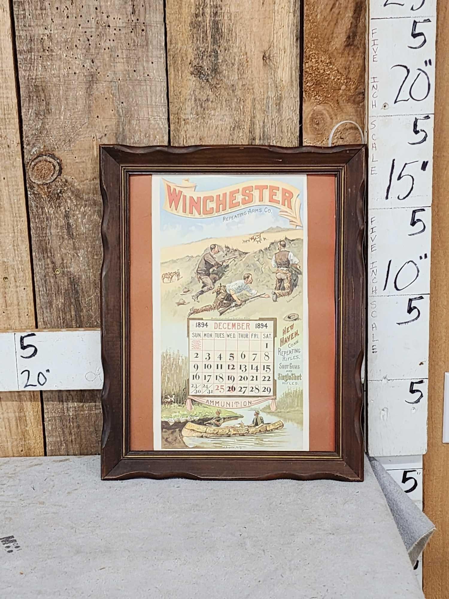 Vintage Reproduction Winchester Advertising Calendar: 126.40 Great graphics in frame