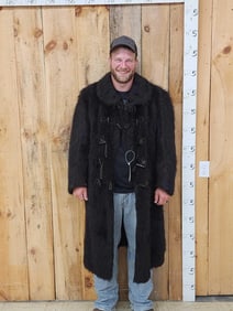 Late 1800s Early 1900s Black Bear Skin Full Length Coat