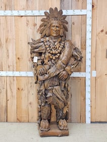 Native American Hand Carved Driftwood Sculpture Wooden Indian
