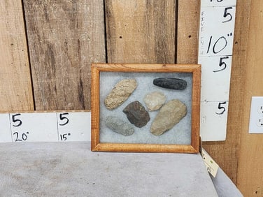 Group Of Native American Artifacts In A Frame