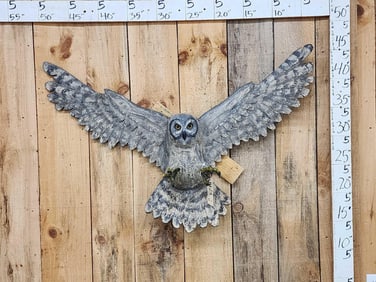 Hand Carved Grey Owl In Flight Wood Carving
