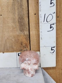 Hand Carved Human Skull In Strawberry Jasper Stone