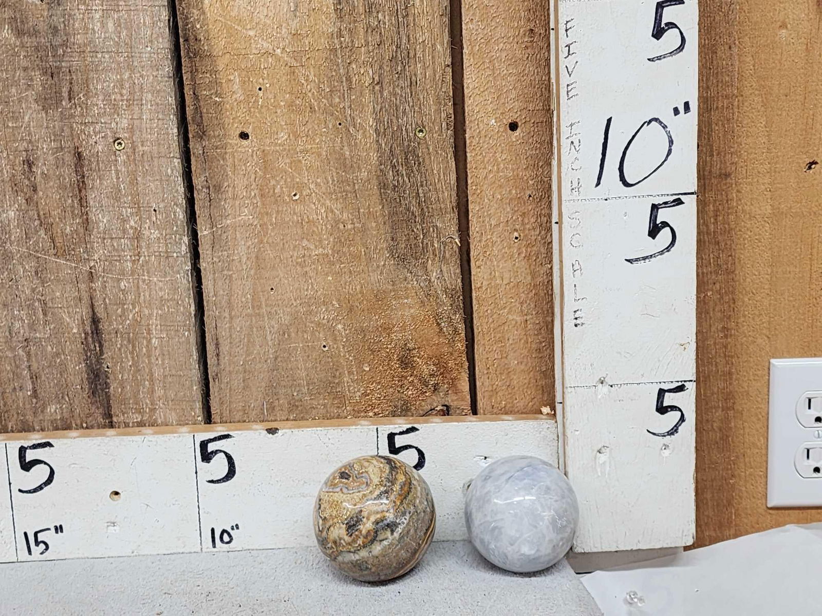 Banded Chalcedony & Blue Celestite Spheres Minerals Fossil: 50.85 Awesome colors polished to a high sheen one money buys the pair combined weight 3.2 Lbs
