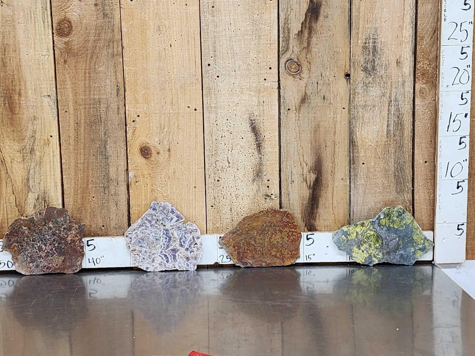 4 Pretty Raw Mineral Slabs: 50.71 Includes Bloody Basin Moroccan Moss agate Chevron Amethyst Natrozippeite total weight 6lbs 14oz