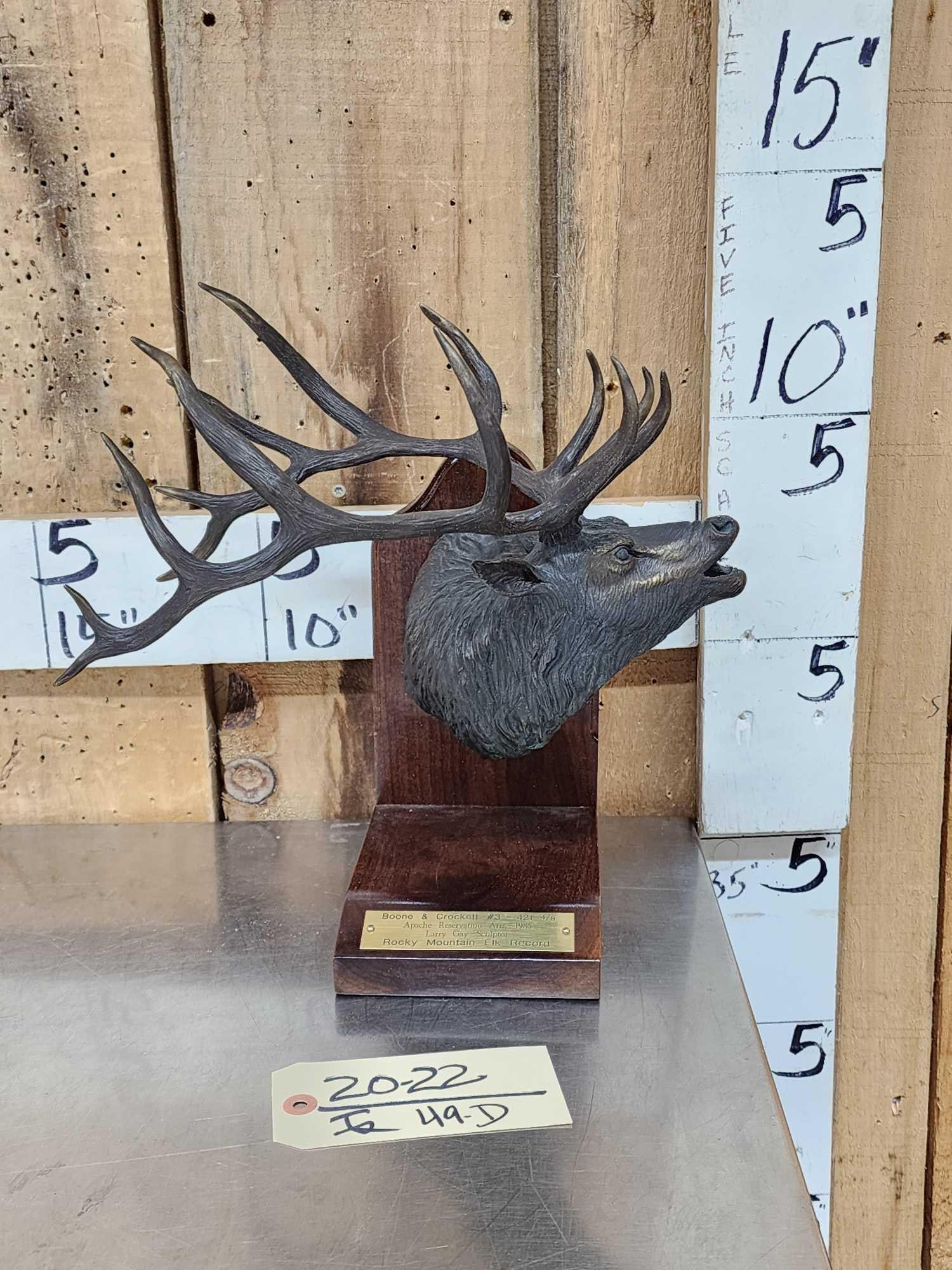 Larry Gay Bronze Sculpture Boone & Crockett #3 Elk: 20.22 Depicting the #3 Record Book Elk that scored 421 4/8" Apache Reservation Arizona 1985 signed numbered 573/750 7.4 Lbs