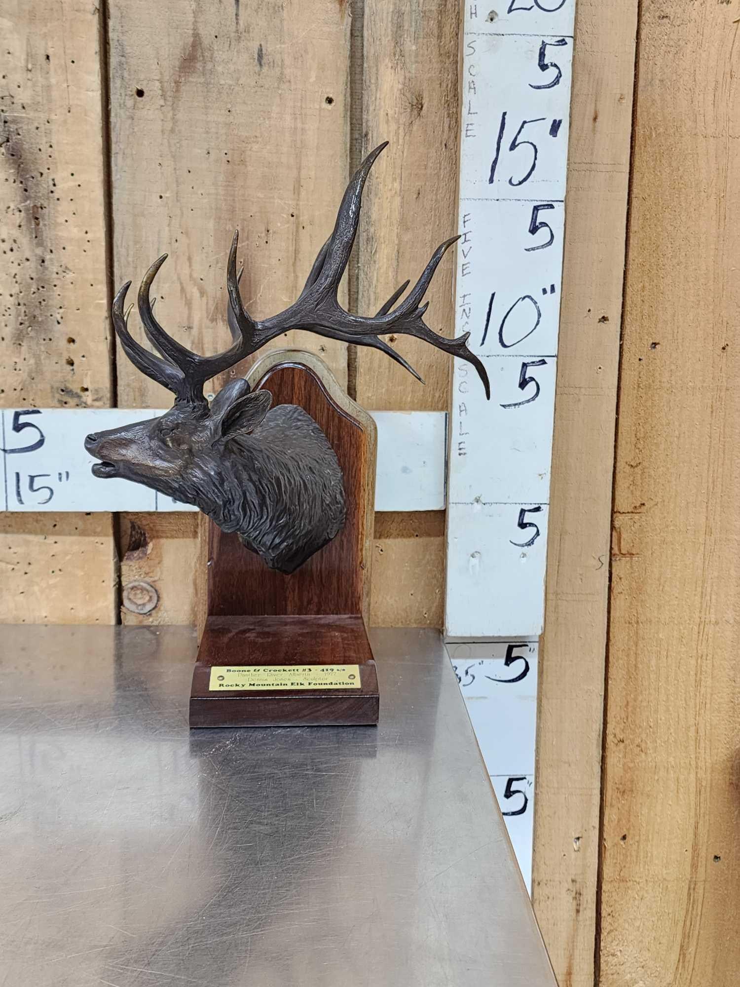 Dennis Jones Bronze Elk Sculpture Boone & Crockett #3: 20.19 Depicting the #3 Elk harvested in Panther River Alberta 1977 score 419 6/8" signed numbered 573/750 8.5 lbs