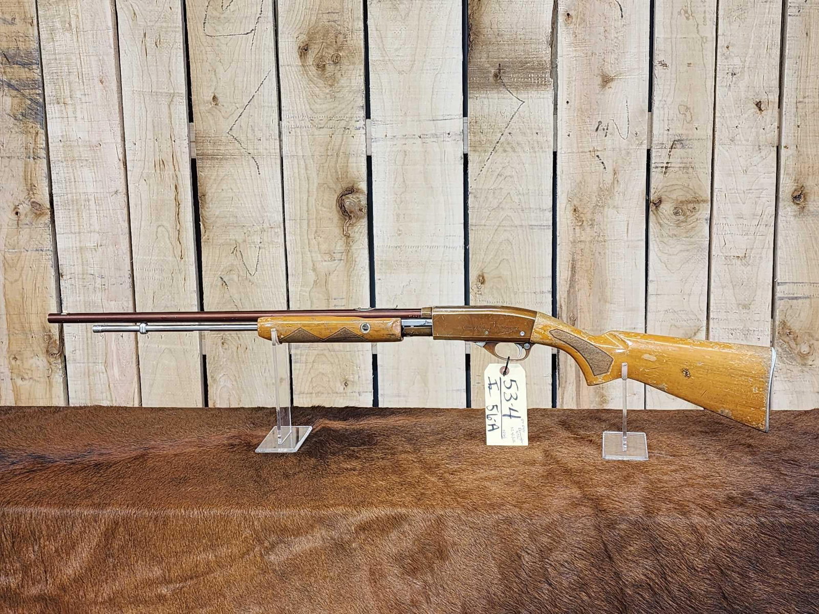 Rare Remington Model 572 In Buckskin Tan Variant. 22 Pump Rifle: 53.4 Mfg 1950s light weight model due to alloy components 23" barrel Shiny bore good rifling SN NA