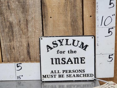 Cast Iron Asylum For The Insane Sign