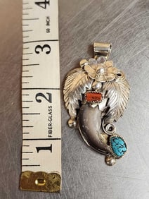 Navajo Sterling Silver Black Bear Claw Necklace Pendant