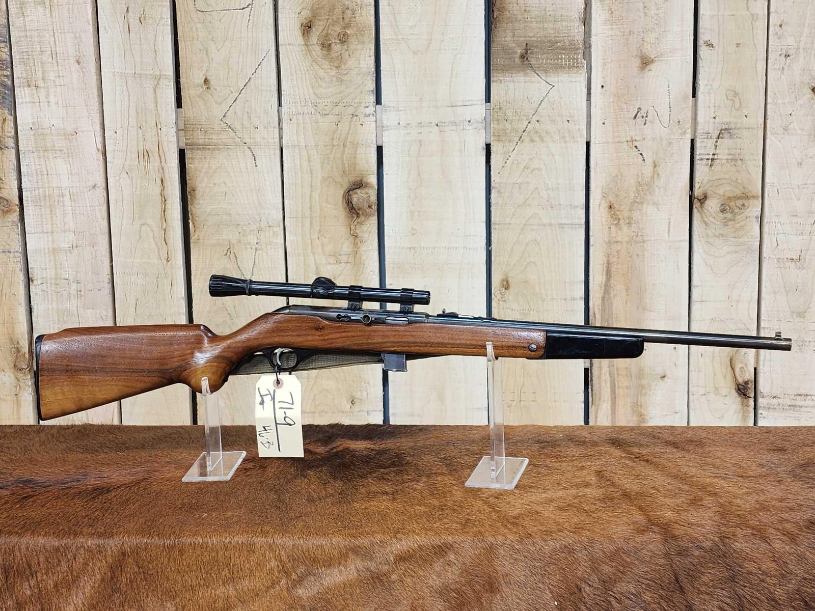 Mossberg Model 352K .22 Semi Auto Rifle: 71.9 With period correct sling Weaver scope sling fold down fore arm 1950s gun great condition for its age shiny bore good rifling SN NA