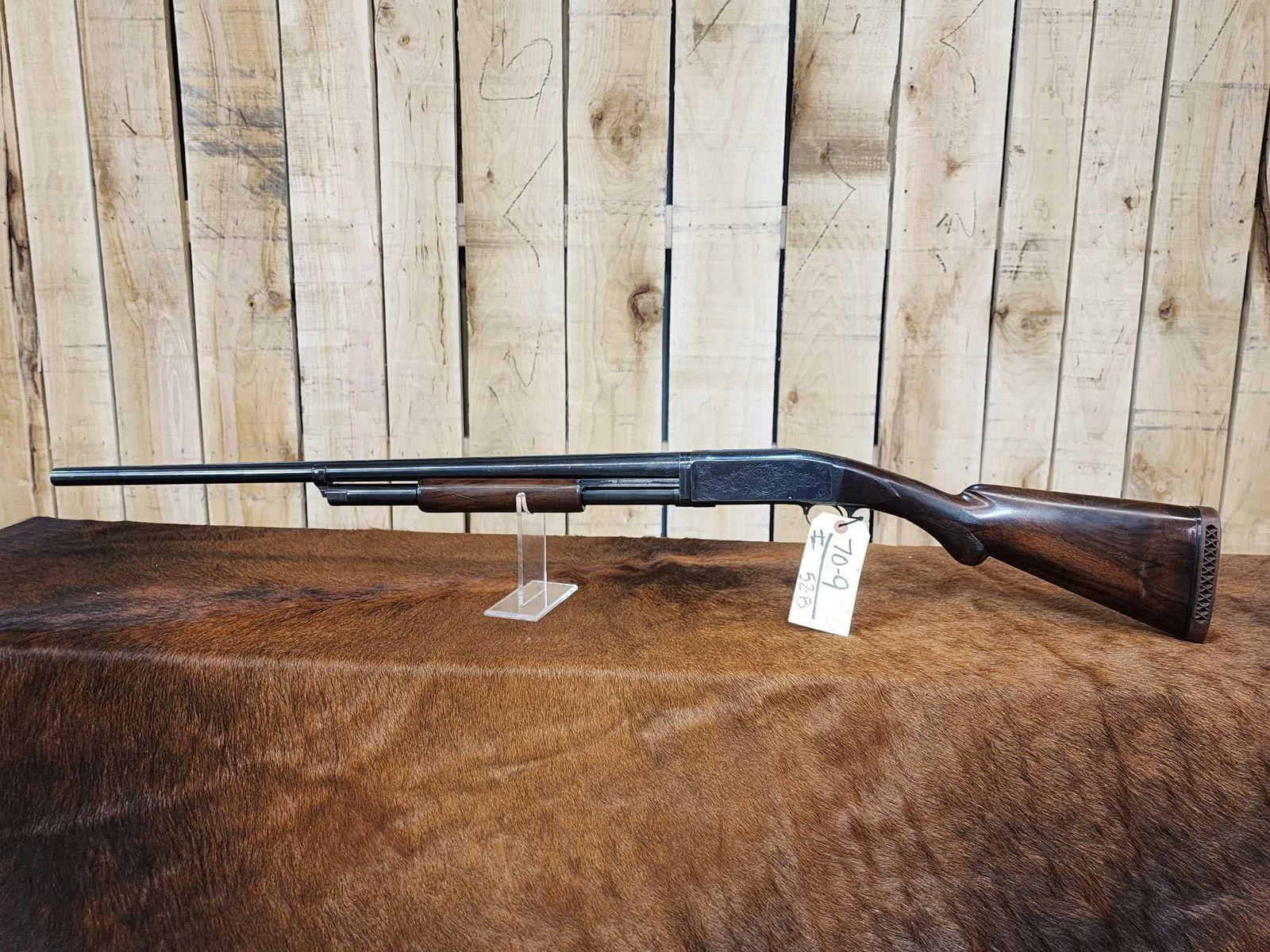Remington Model 10 12ga Pump Factory Engraved: 70.9 Mfg Circa 1918 Fancy wood 30" solid rib barrel Shiny bore great condition for its age SN 114024U