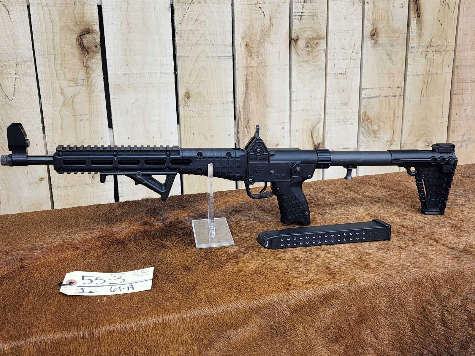 Kel Tec Sub 2000 9mm Semi Auto Rifle: 55.3 Appears to have seen little use threaded barrel with 30 round mag folds up compact fun gun to shoot ! SN FGVS65