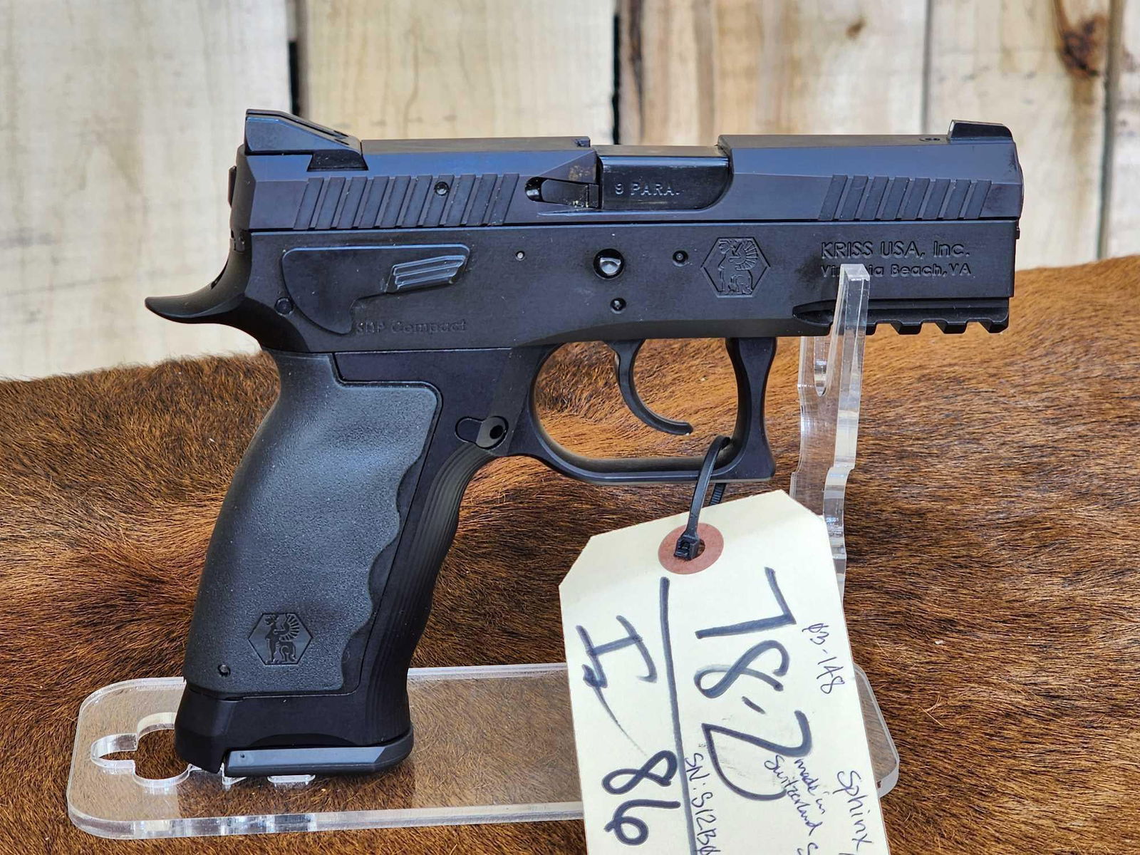 Sphinx Model SDP Compact 9mm Semi Auto Pistol: 78.2 Swiss made double action 4" barrel shiny bore good rifling nice gun SN S12B004691