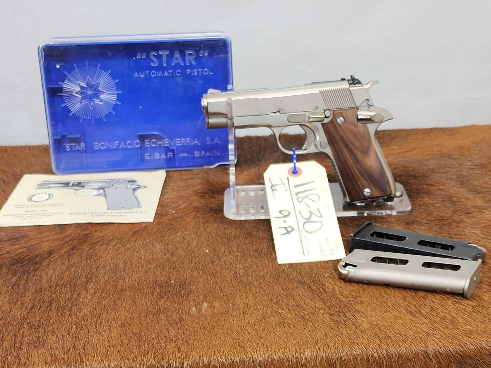 Star Model PD .45 acp Semi Auto Pistol: 118.30 Stainless 3 3/4" barrel with 3 mags SN 1598152