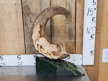 Hand Carved Stone Sheep Horn Taxidermy Artwork