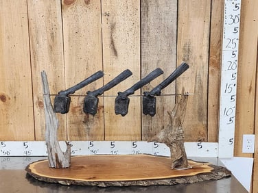 4 Fossilized Maiasaura Dinosaur Vertebrae On Display Stand