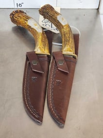 2 Fixed Blade Antler Handle Knives By Al's Customs