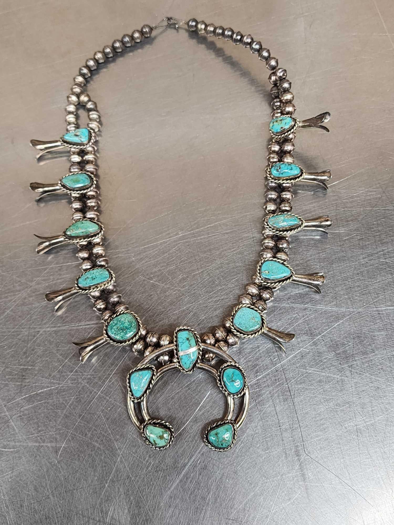 Vintage Navajo Sterling Silver Squash Blossom Necklace (1 of 7)
