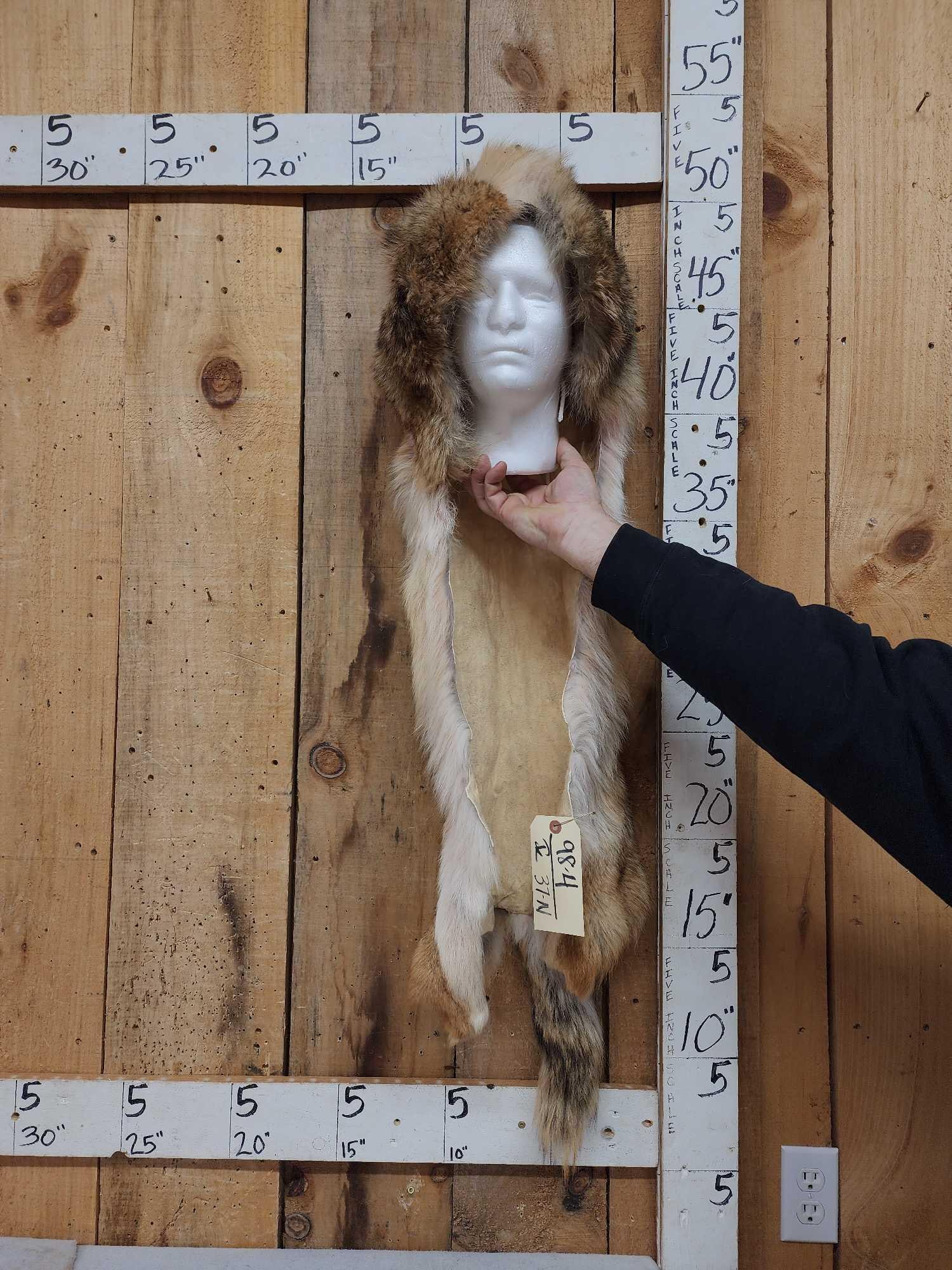 Coyote Fur Mountain Man Hat: 98.4 Freshly made hat with felt liner draw string for size adjustment
