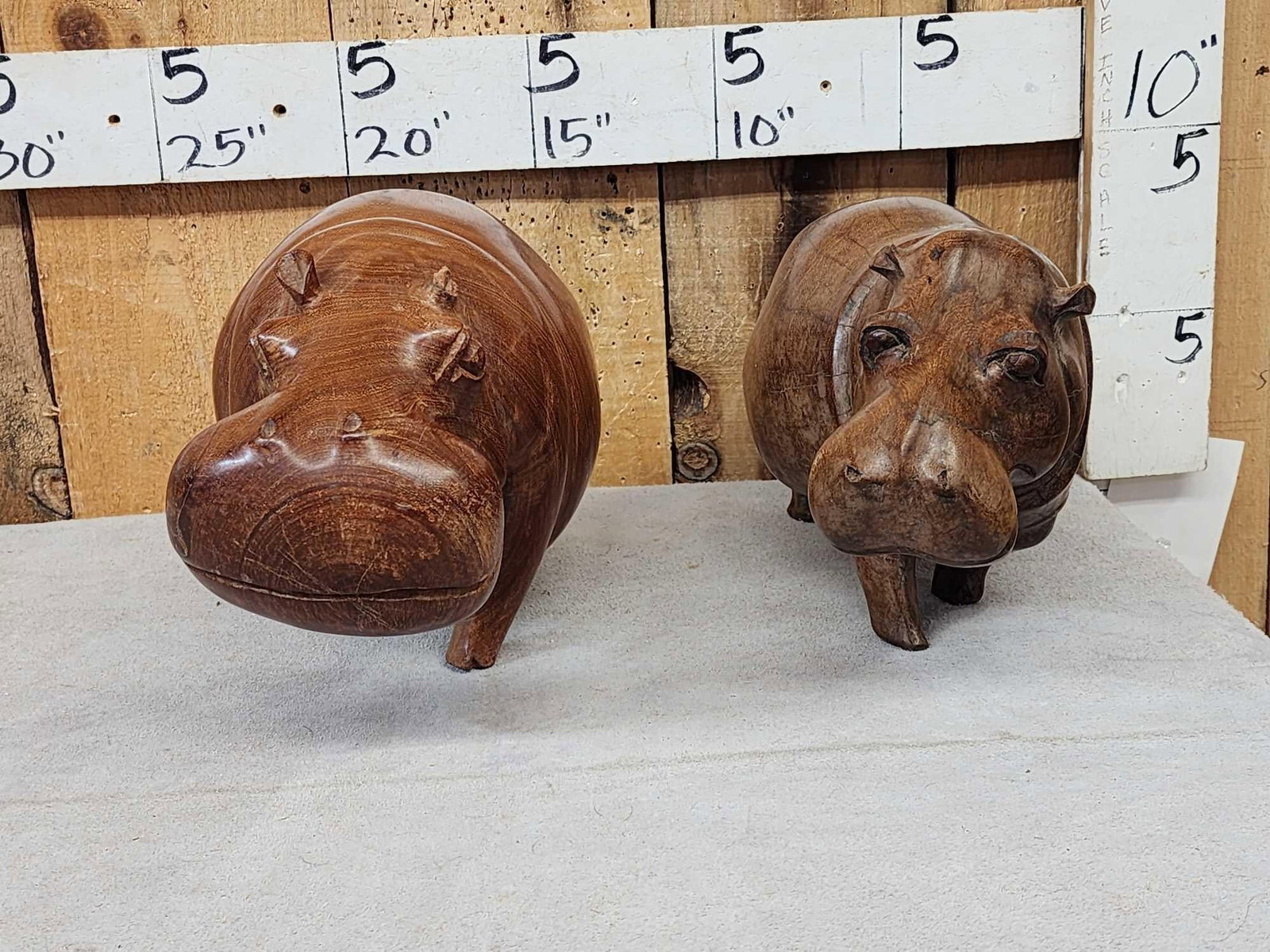 Pair Of African Hand Carved Wood Hippopotamus (1 of 8)