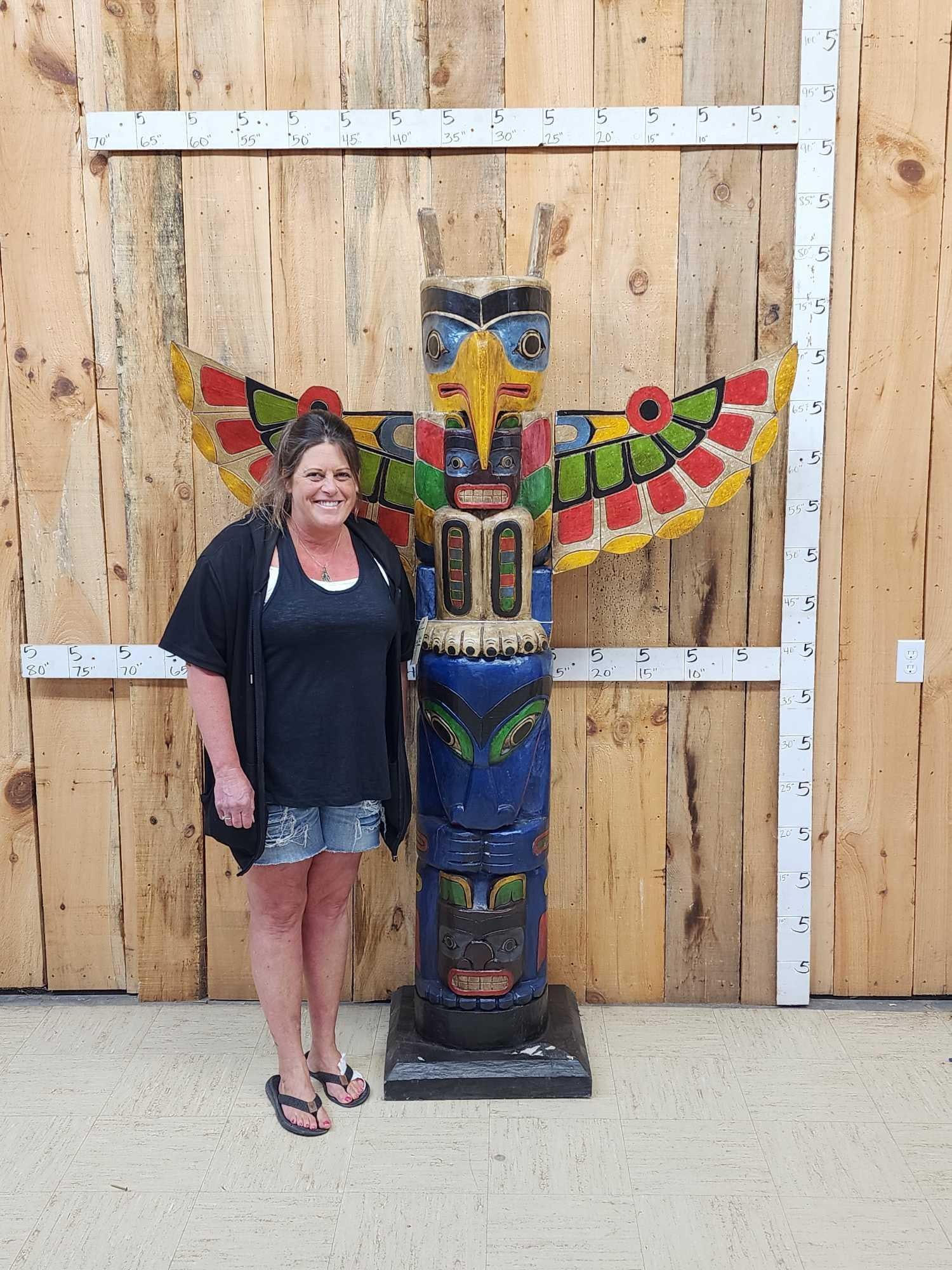 XL Hand Carved Wooden Totem Pole: 1.34 Awesome detail loud colors great paint artwork detachable wings for easy transport