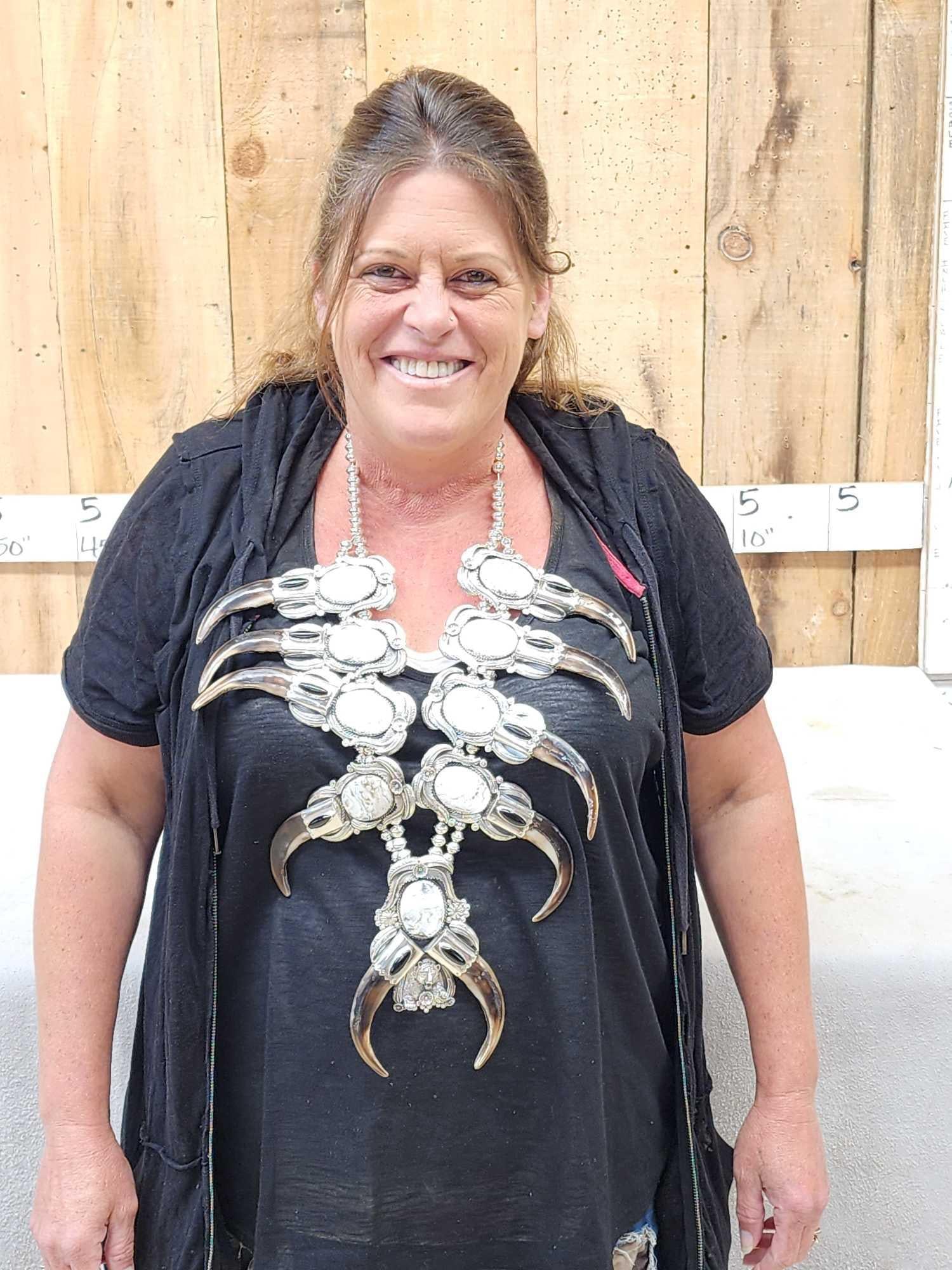 Spectacular Navajo Style Squash Blossom Sterling Silver & Grizzly Bear Claw Necklace By Retired (1 of 12)