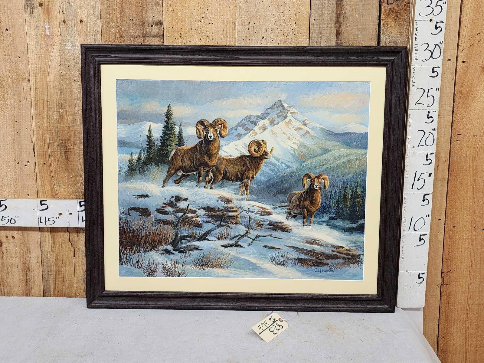 C.E. Pearson Oil On Canvas Painting Bighorn Sheep: 82.3 Great detail